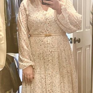 Boho Floral Long Sleeve Maxi Dress Size Large Blu Pepper Flowy Dress Ivory